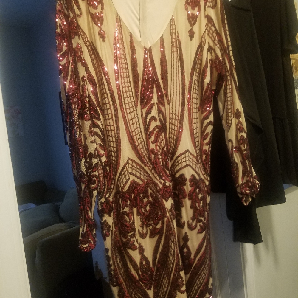 Red and nude sequin dress